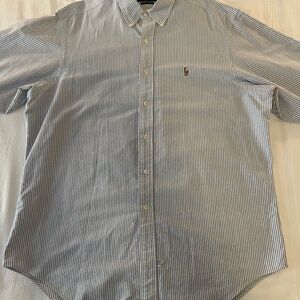 Ralph Lauren Men's White and Blue Striped Shirt